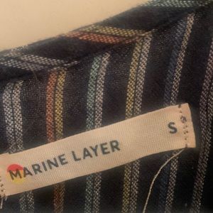 Marine layer womens dress, blue with multi colored stripes, linen material